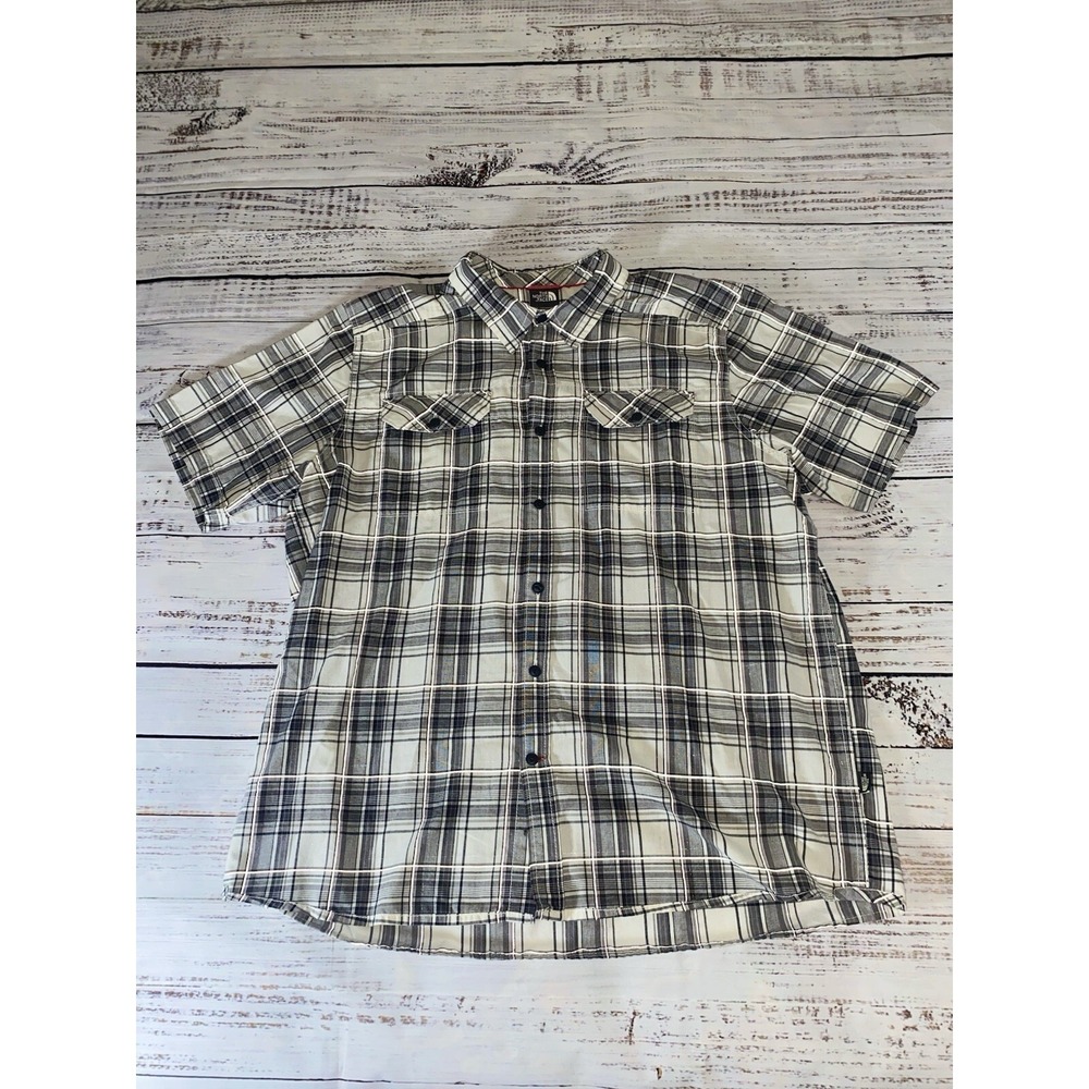 The North Face Shirt Men's XL Casual Hiking Button Up Plaid Gray/white Shirt